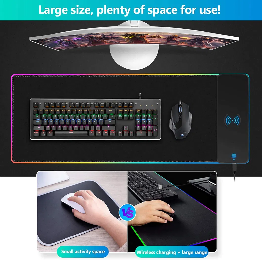 Fast 10W Wireless Charging Keyboard Mat RGB LED Light Gaming Mouse Pad