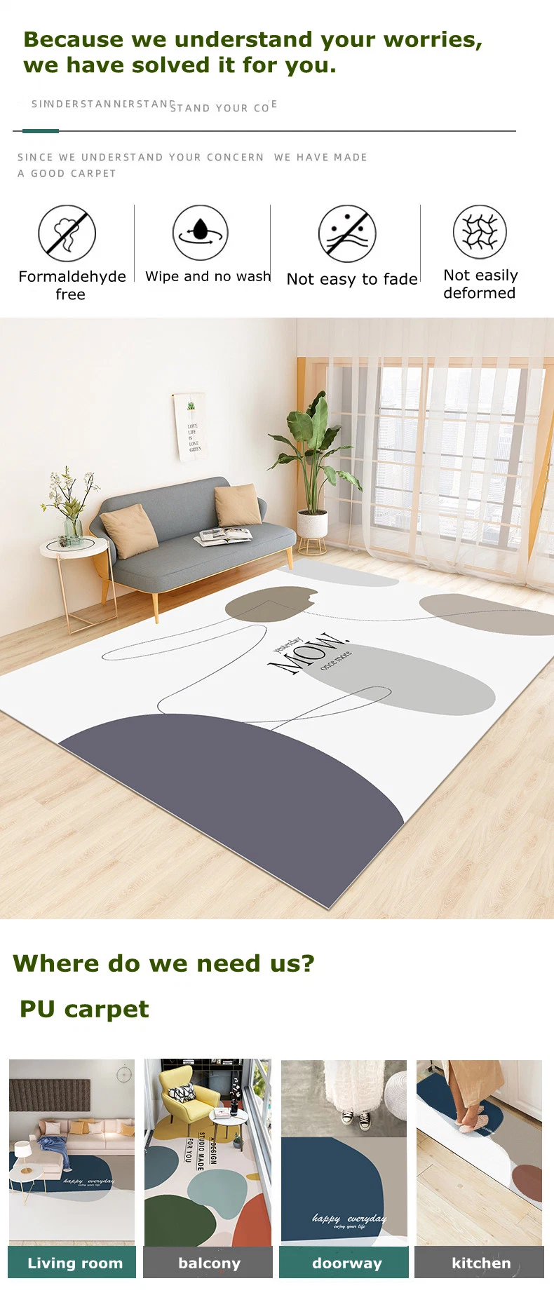 Wholesale Custom Floor Mats Printed Carpet Living Room Kitchen Bathroom PVC Non-Slip Mat Living Room Floor Mat