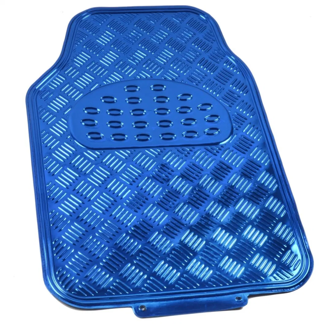 Universal Fit 4-Piece Metallic Design Car Floor Mat - (Blue)