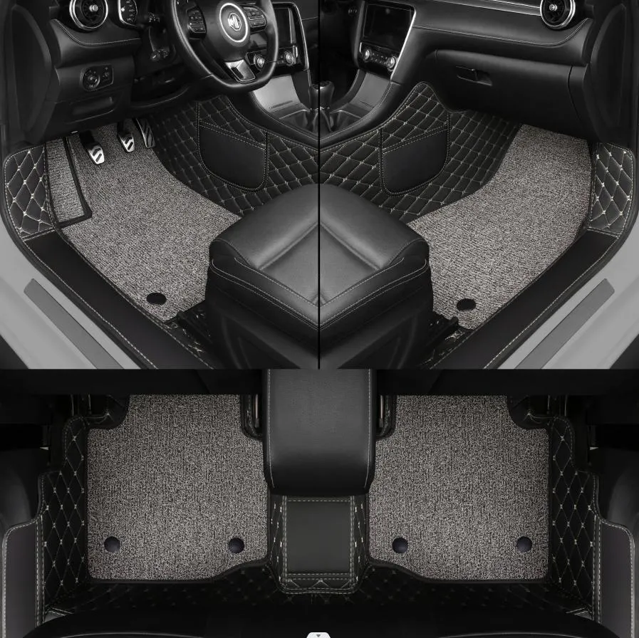 Diamond PVC Leather Car Mat Cover The Threshold Luxury Leather+Chenille Custom 7D Car Mat