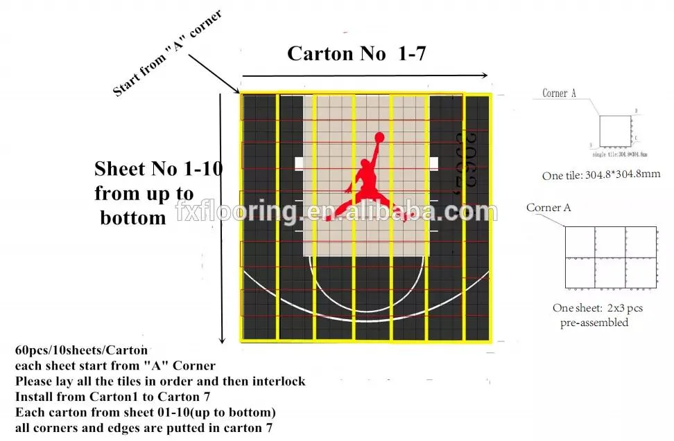 Rubber Outdoor Basketball Court Flooring Coating Sport Court Tile Net Mat