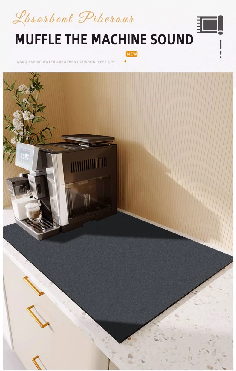 PU Leather Rubber Backed Absorbent Dish Drying Coffee Mat for Kitchen Counter