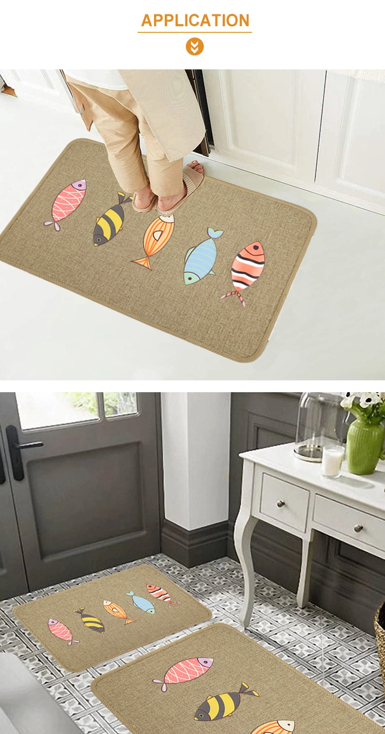 Custom Anti Fatigue Linen Fabric Non-Slip Square Front Door Foot Mat Indoor Clear Kitchen Door Mat