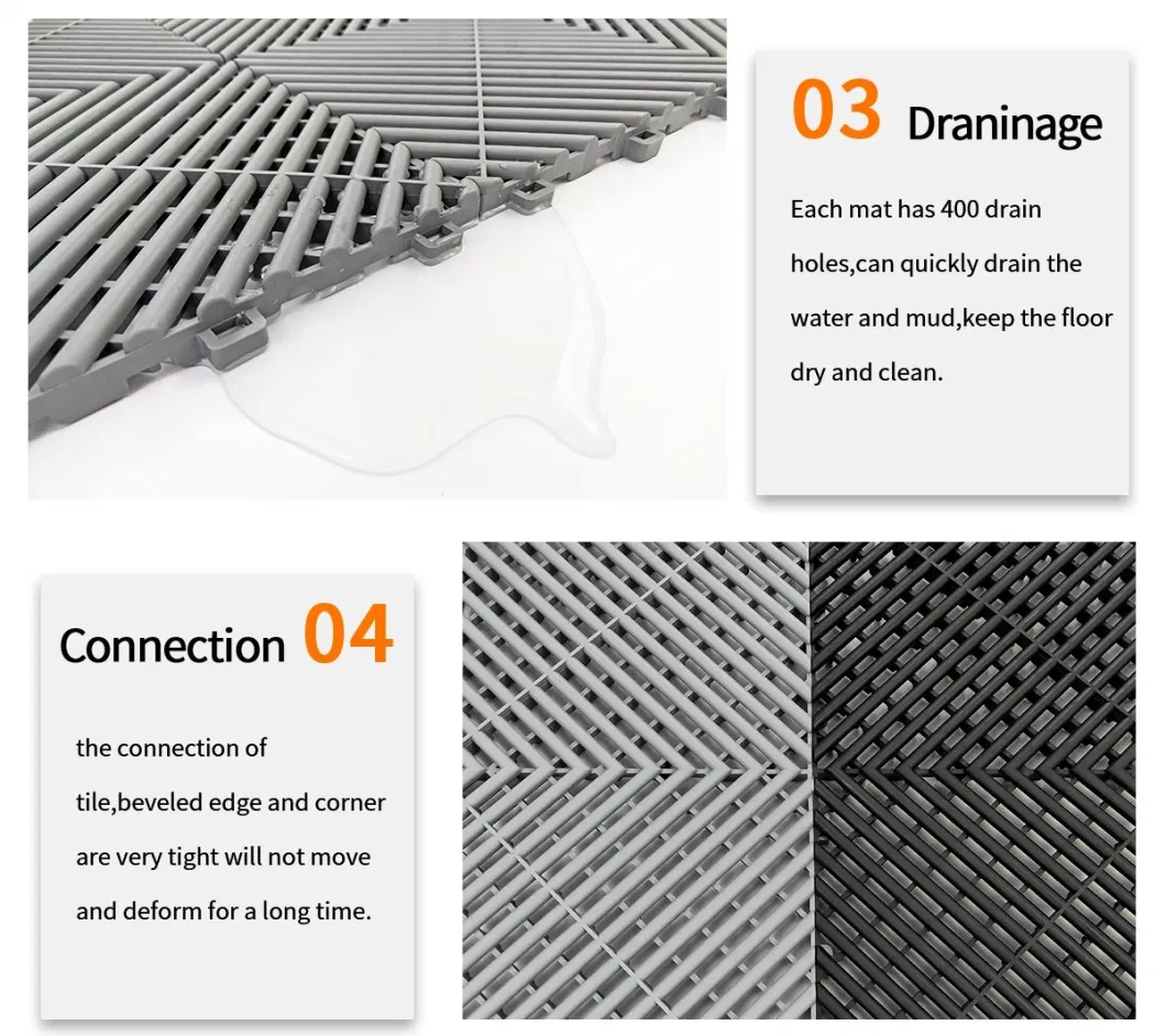 400*400*18 PP Car Wash Wear-Resistant Plastic Splicing Floor Tile, Easy Toclean PP Garage Ingterlocking Floor Mat,