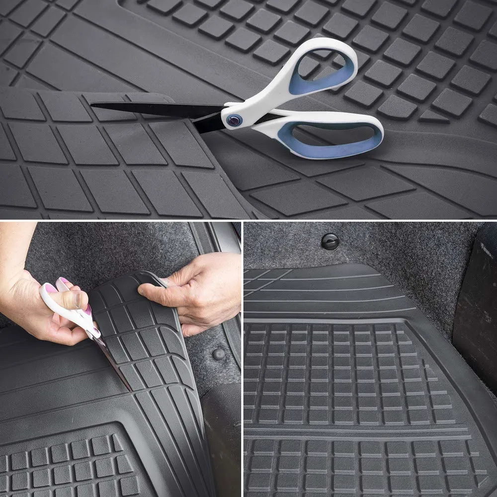 Advanced Black Rubber Floor Mats with Cargo Liner Full Set - Front &amp; Rear Combo Trim to Fit for Cars