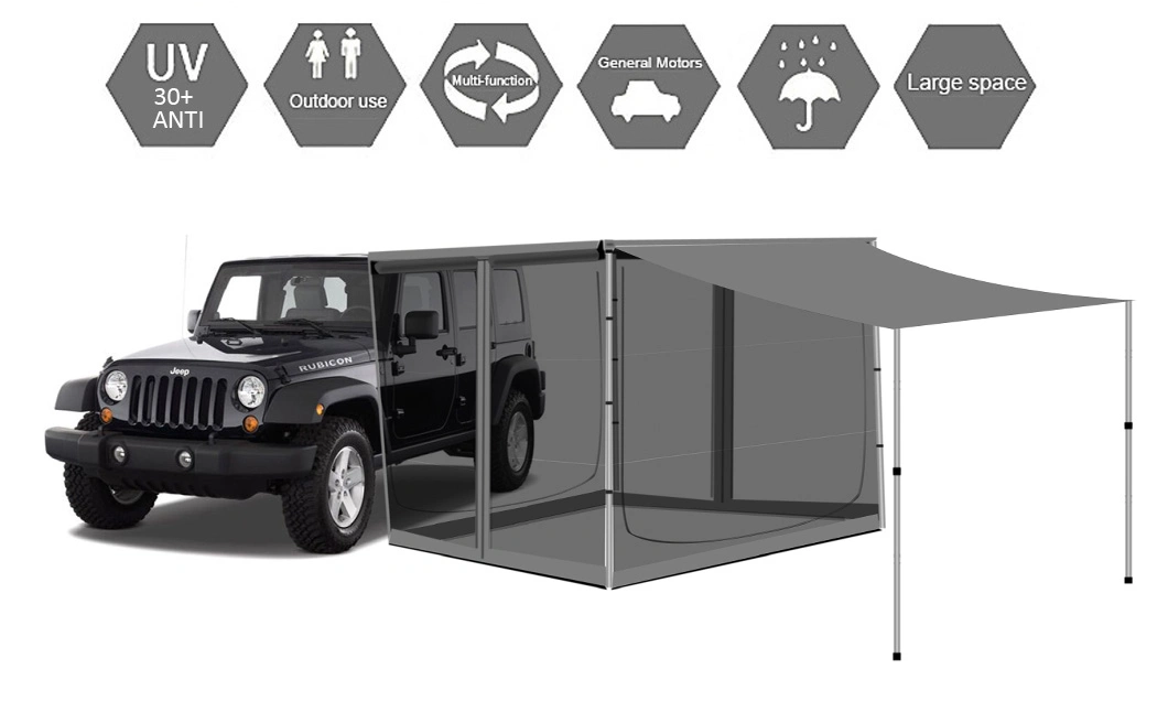 Outdoor Camping 4WD off Road Mesh Side Awning Annex Room Roof Side Tent for Van with LED Light