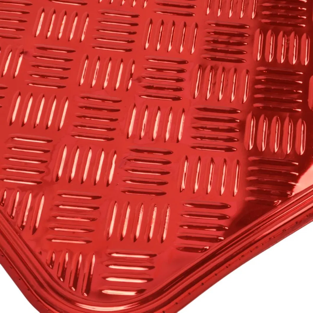 Universal Fit 4-Piece Metallic Design Car Floor Mat - (Red)