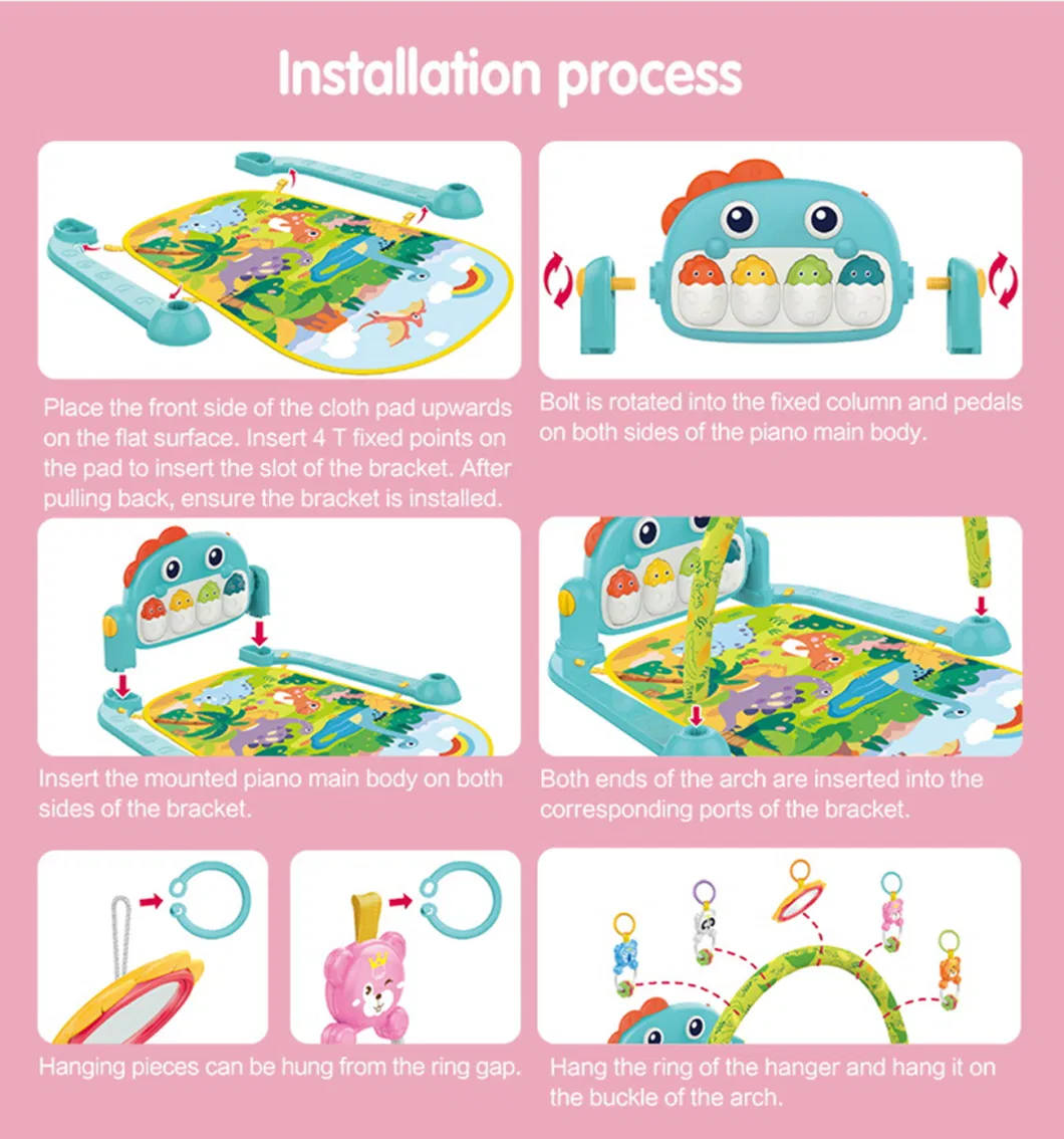 Sy Toys Wholesale Infant Soft Sleeping Activity Blanket Musical Keyboard Dinosaur Piano Baby Gym Play Mat