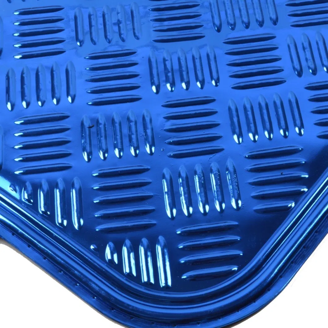 Universal Fit 4-Piece Metallic Design Car Floor Mat - (Blue)