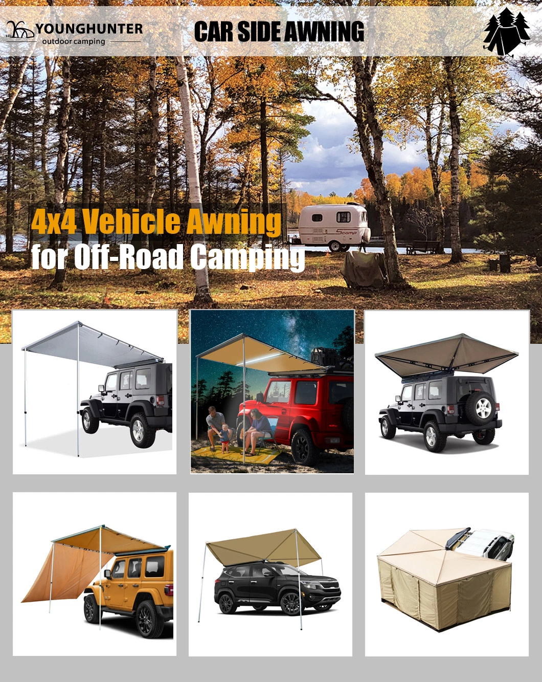 4WD Car Side Shelter Room Tent Fit All Kinds of Ehicle Auto Vent Shade-Tela Lateral De Malla Awning