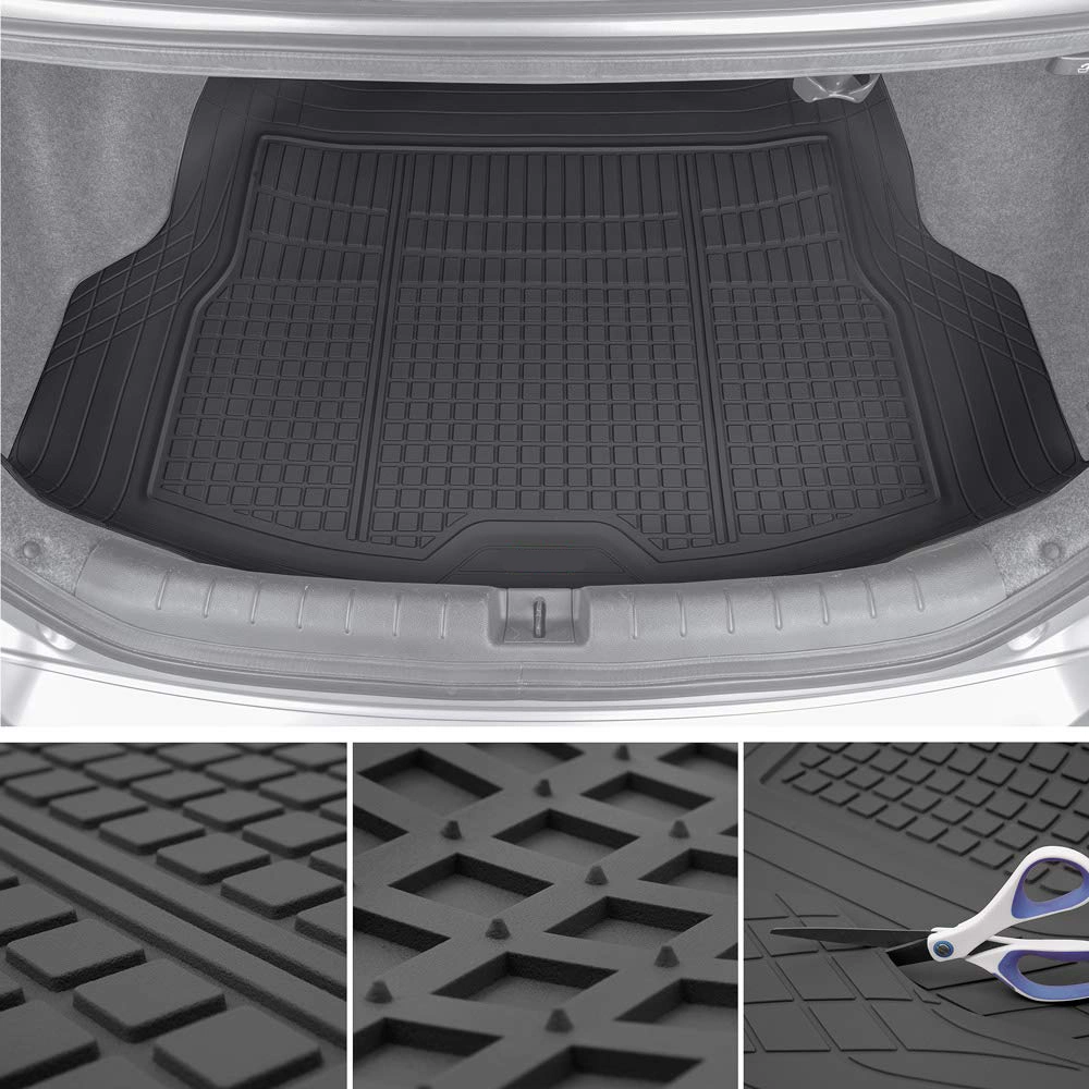 Advanced Black Rubber Floor Mats with Cargo Liner Full Set - Front &amp; Rear Combo Trim to Fit for Cars