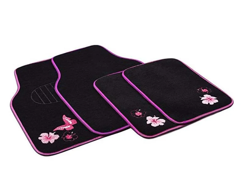 Black and Purple Universal Fit Embroidery Butterfly and Flower Car Floor Mats