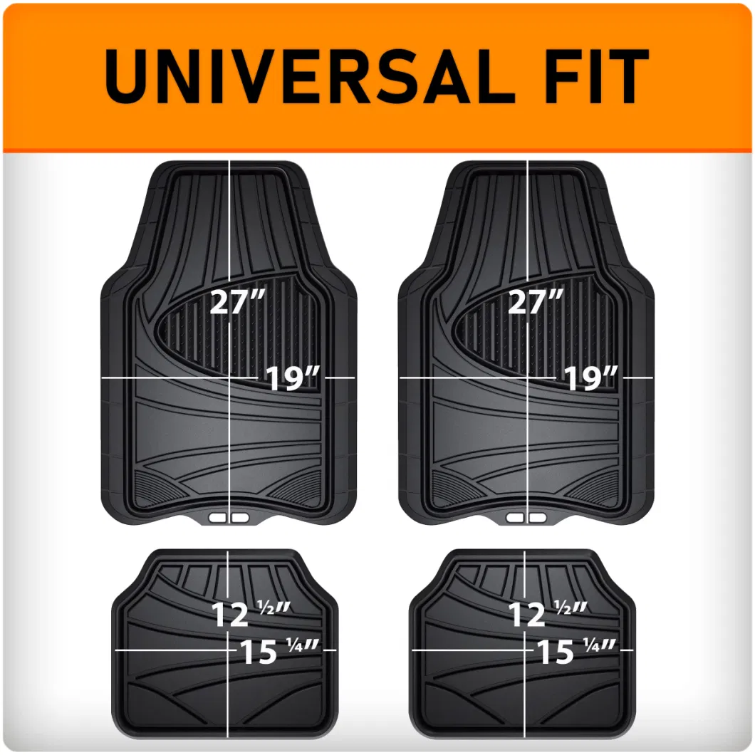 4-Piece Rubber Floor Mats, All-Weather Protection, Universal Trim to Fit Front, Back, Full Coverage Custom Fit Mats for Cars