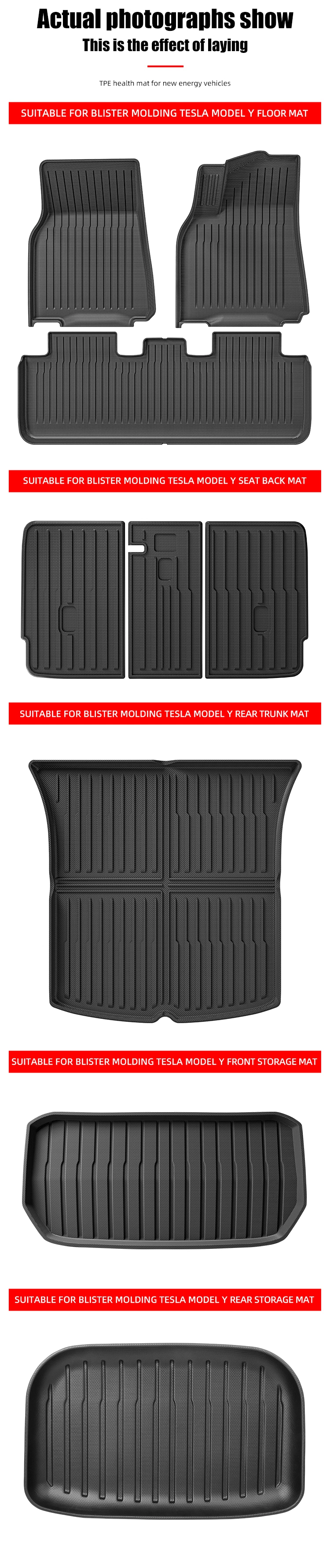 Blister Molding Car Floor Mats for Tesla Model Y Rhd 2019-2023