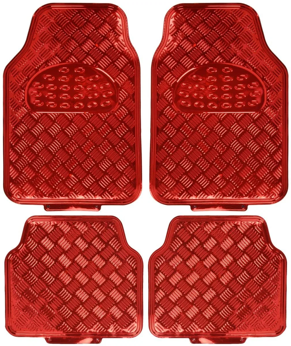 Universal Fit 4-Piece Metallic Design Car Floor Mat - (Red)