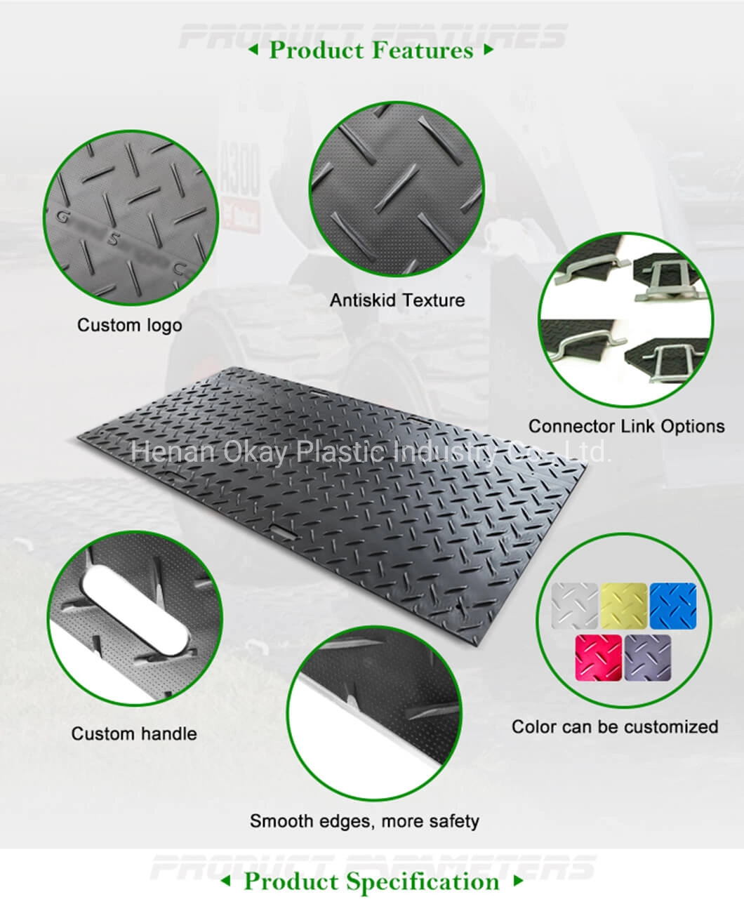 Non-Slip Composite HDPE UHMWPE Rig Plastic Polyethylene Lightweight Temporary Construction Lawn Road Ground Protection Mats 3X8