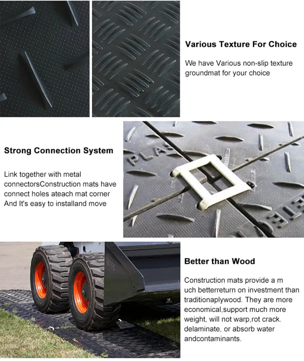 Non-Slip Composite HDPE UHMWPE Rig Plastic Polyethylene Lightweight Temporary Construction Lawn Road Ground Protection Mats 3X8