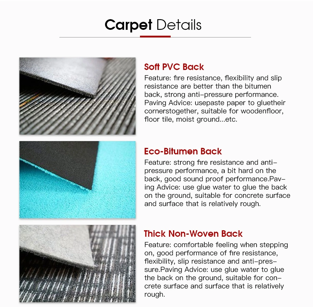 Commercial Carpet Tiles Striped 100% PP Surface PVC Backing Carpet Tile for Office Hotel Home Use Removable Carpet Tiles