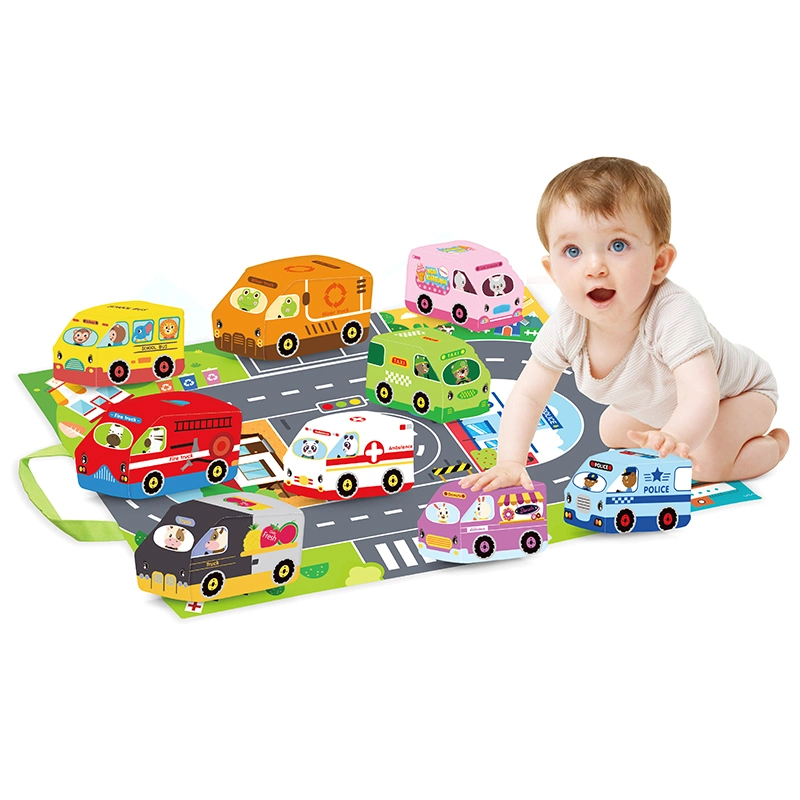 9 PCS Cloth Car and 1 Play Blanket 2 in 1 Foldable Baby City Magic Sticker Educational Play Mat with Storage Carrying Bag