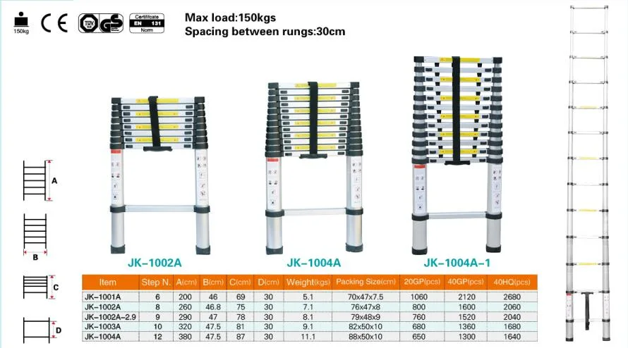 High Quality 3.2m Aluminum Telescopic Ladder with En131 Certificate