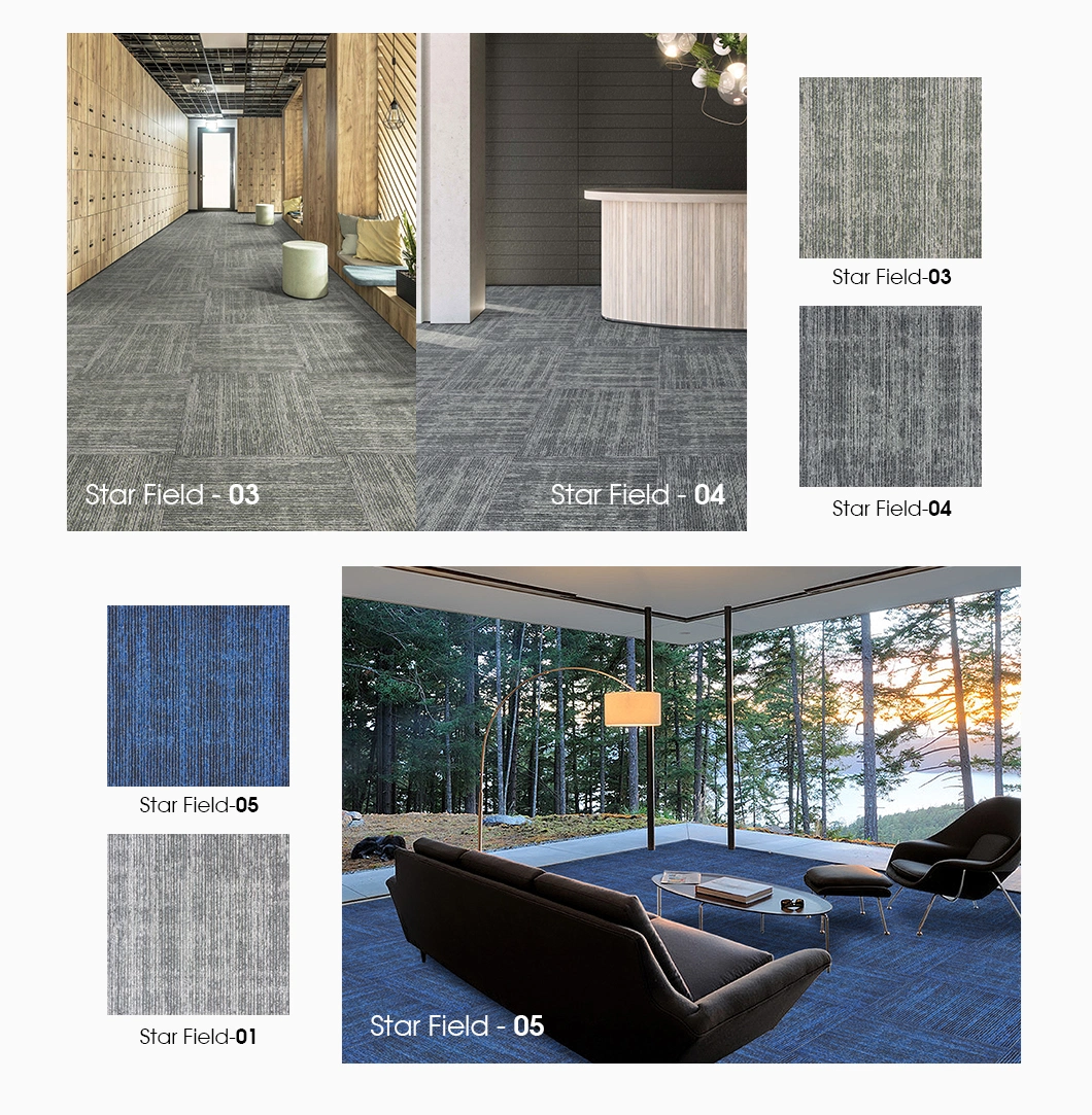 Commercial Carpet Tiles Striped 100% PP Surface PVC Backing Carpet Tile for Office Hotel Home Use Removable Carpet Tiles
