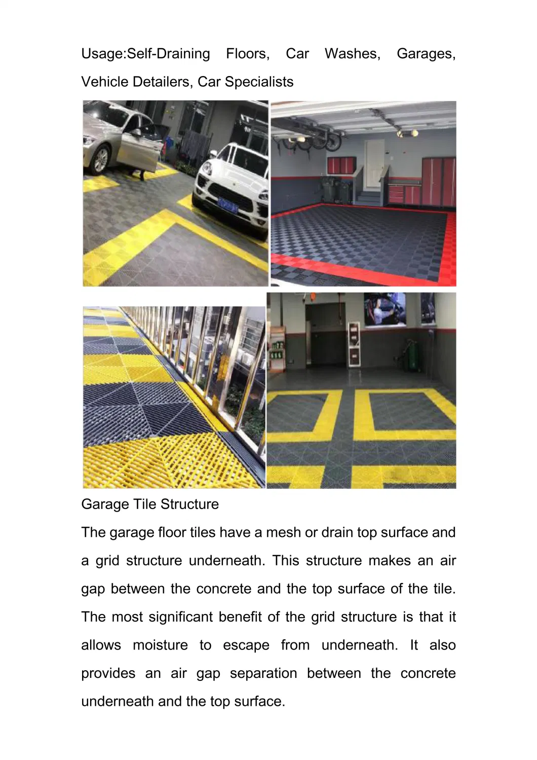 Durable Ribbed 400X400mm Garage Flooring Tiles Garage Floor Mat for Car Wash, PP Floor for Workshop, PP Floors for Warehouse