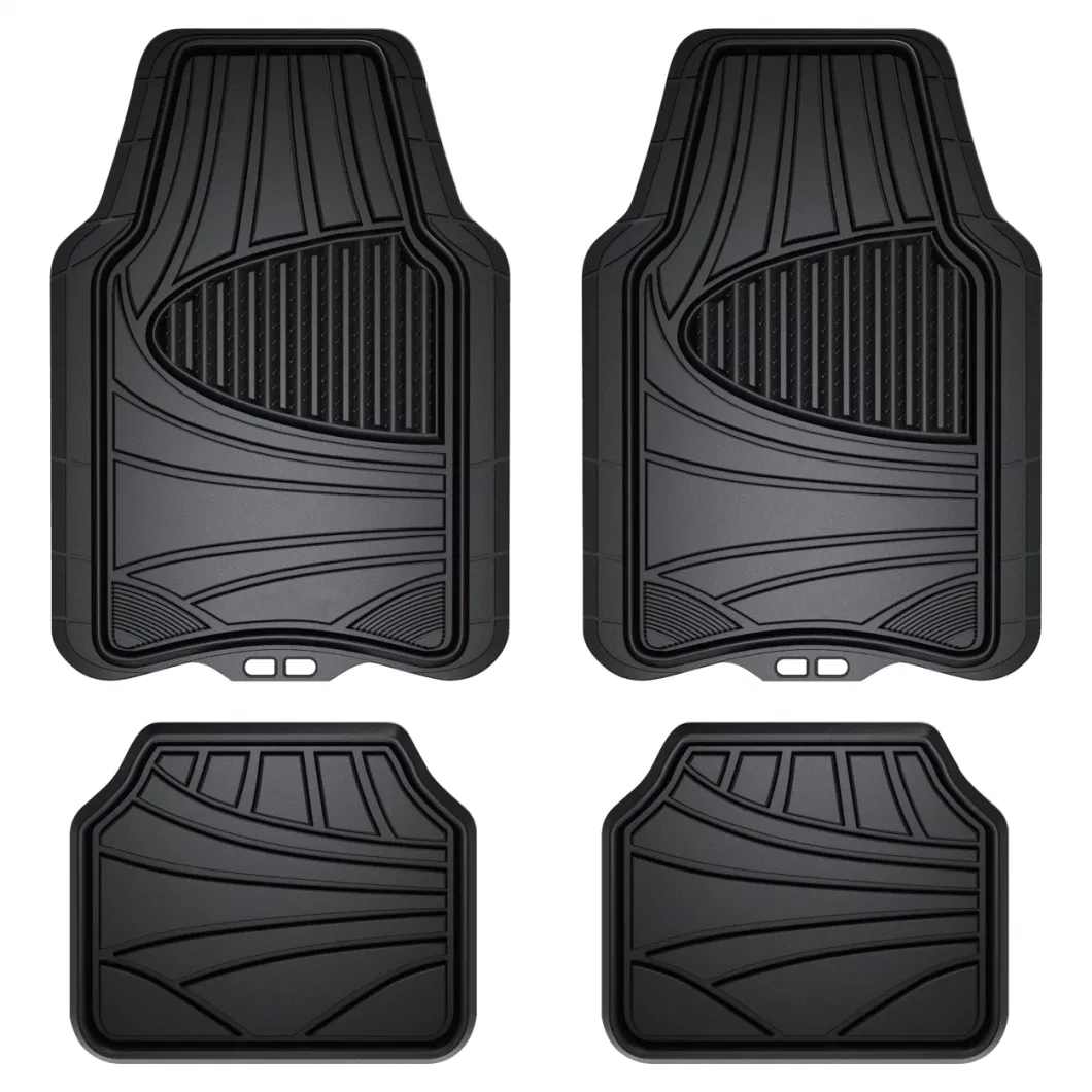 4-Piece Rubber Floor Mats, All-Weather Protection, Universal Trim to Fit Front, Back, Full Coverage Custom Fit Mats for Cars