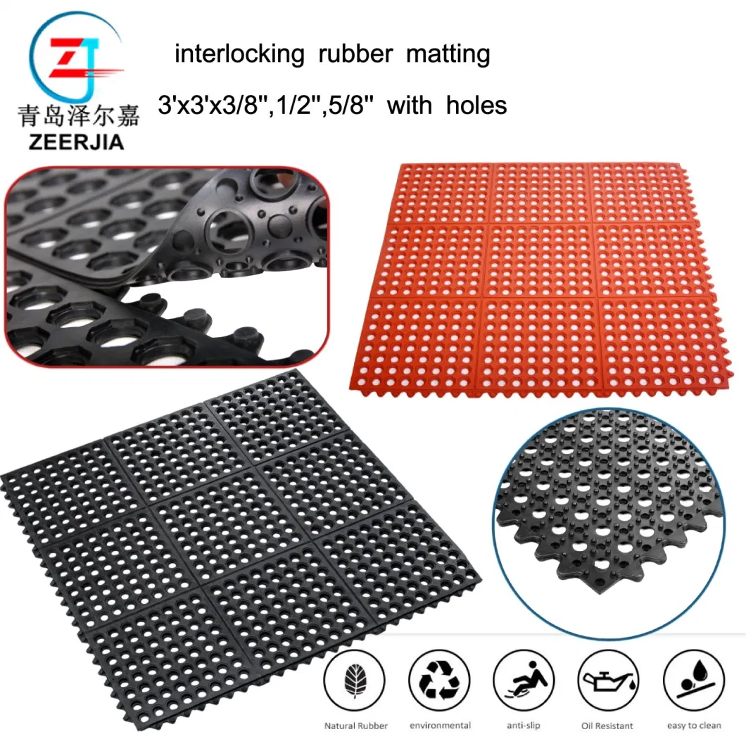 Anti Slip and Anti Fatigue Durable Rubber Floor Mat with Safety Edge and Drainage Holes