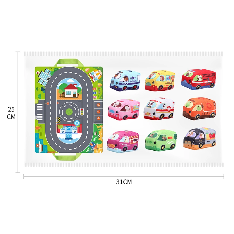 9 PCS Cloth Car and 1 Play Blanket 2 in 1 Foldable Baby City Magic Sticker Educational Play Mat with Storage Carrying Bag