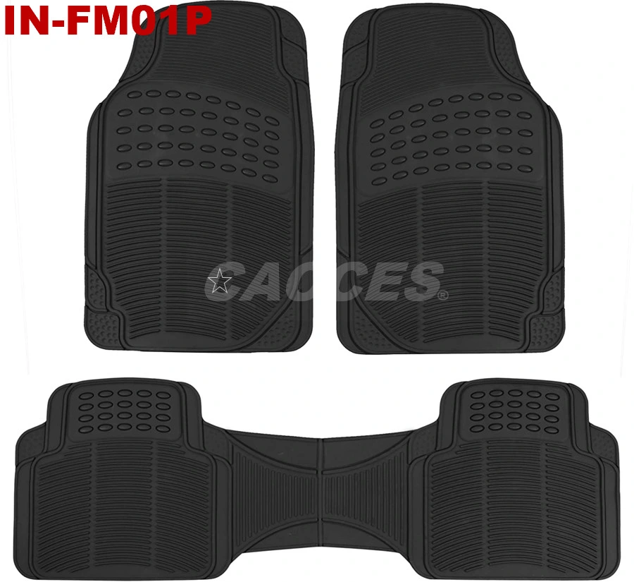 Original Cacces 3 Piece Heavy Duty Front &amp; Rear Rubber Floor Mats in-FM01p for Car SUV Van &amp; Truck, Black-All Weather Floor Protection Carpet Fit Most Vehicles