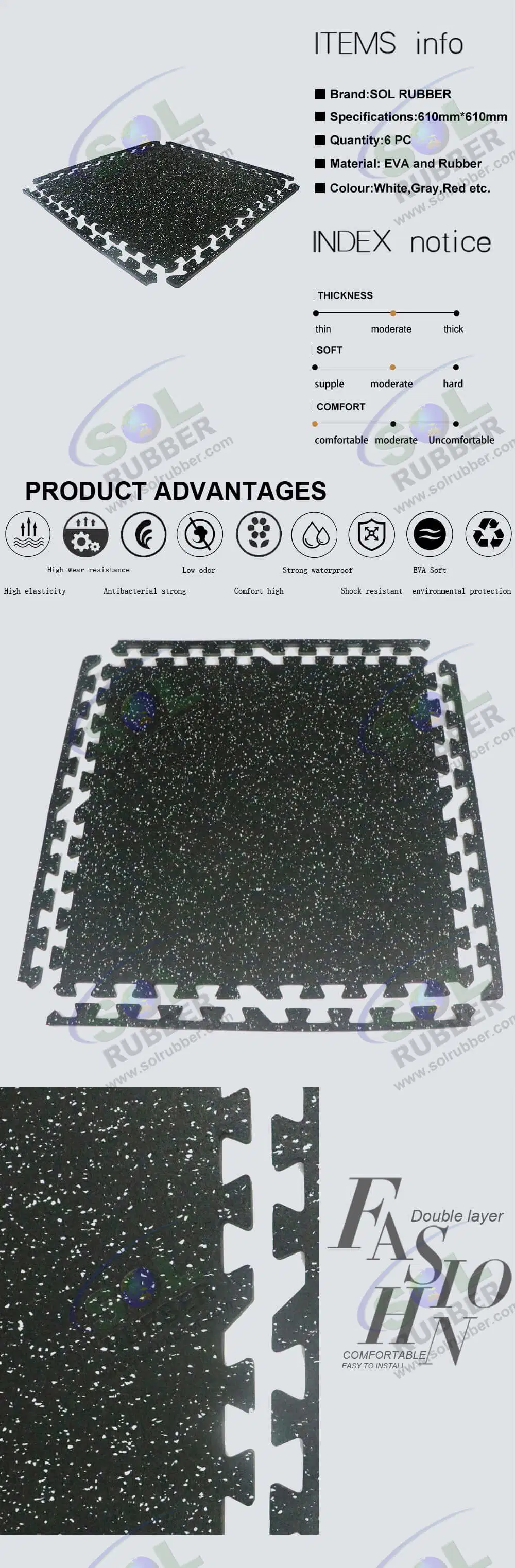 Sol Rubber EVA Foam Mats with Rubber Top Interlocking Floor Tiles Mat