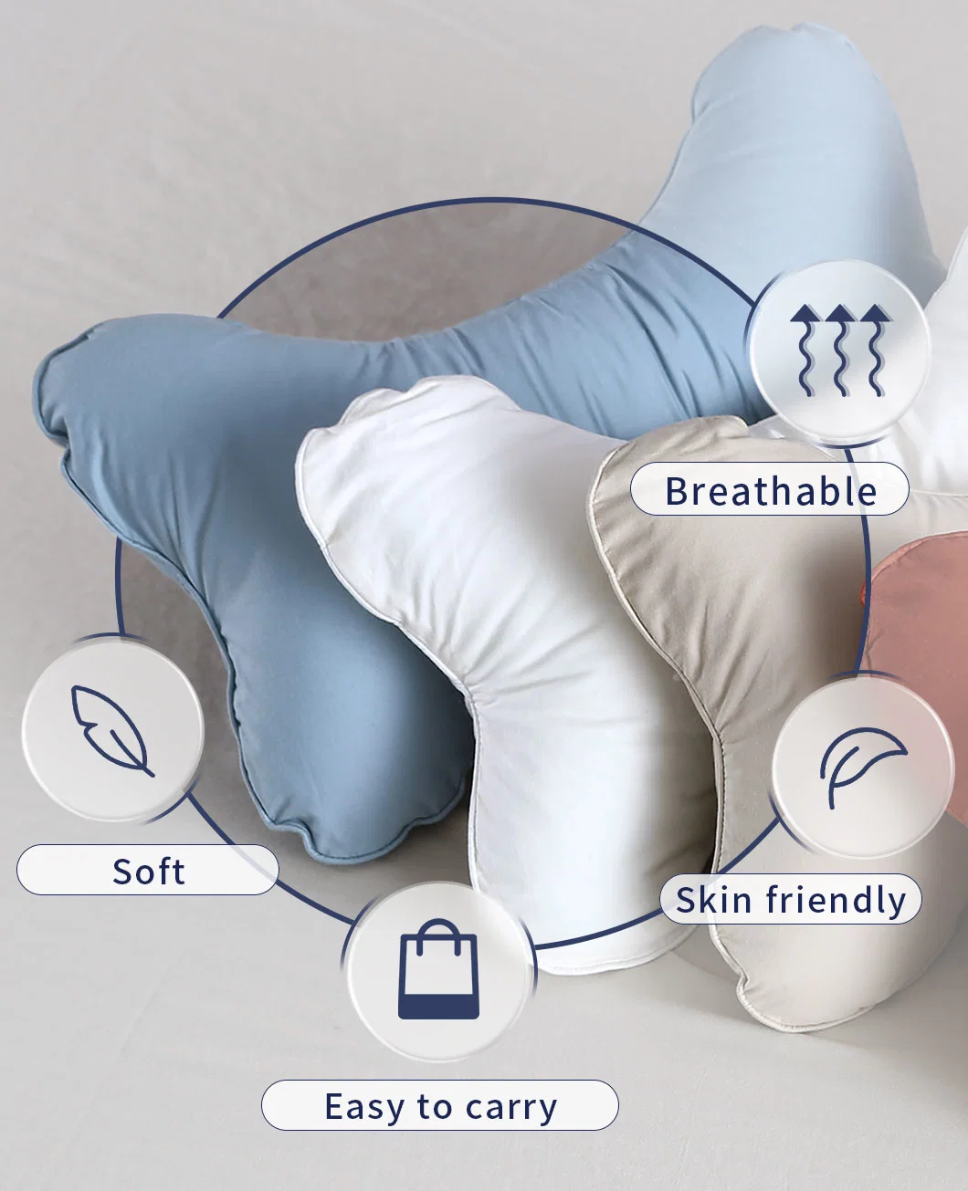 ODM White Skin-Friendly Easy to Carry Comfortable Bone Pillow with Nylon Zipper