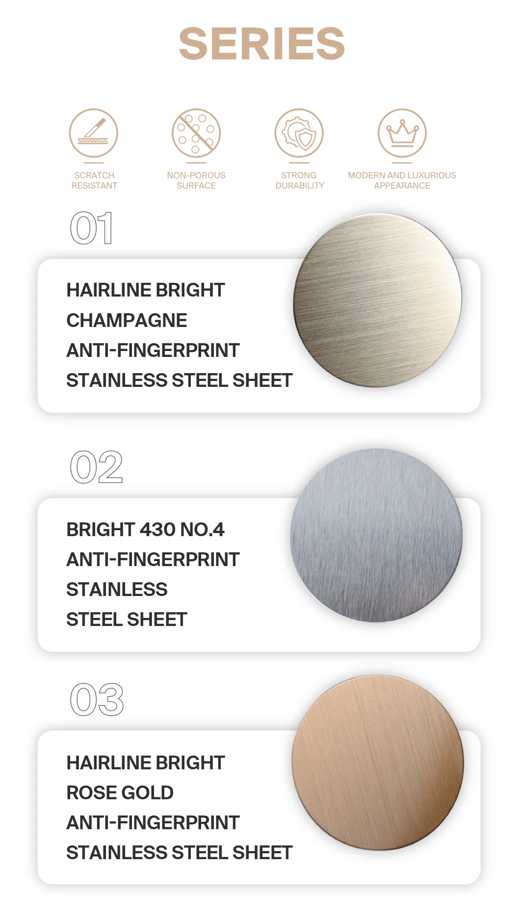 ASTM AISI JIS ISO Anti Fingerprint Hairline Rose Gold Color Bright Stainless Steel Sheet Plate for Decoration