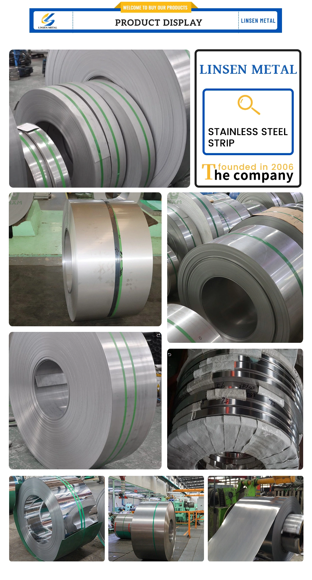 High Quality Prime 430 410 316 304 301 0.12mm/0.2mm/0.3mm/0.45mm/0.5mm/0.75mm/1mm/2mm/3mm Cold Rolled Stainless Steel Strip