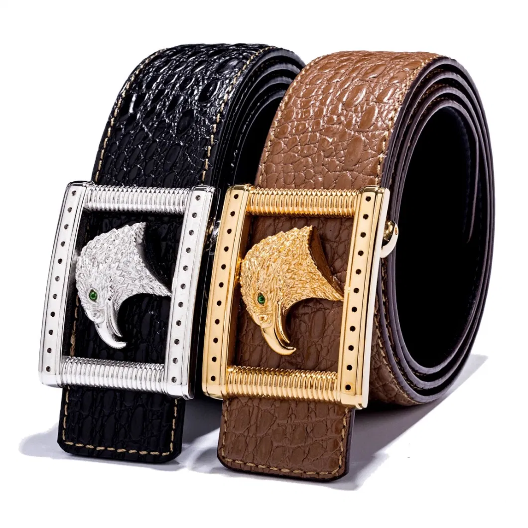 Diamond-Encrusted Stainless Steel Buckle Leather Belt for Men