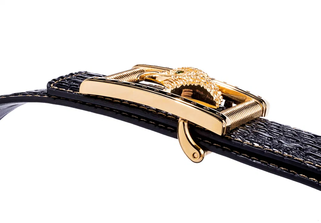 Diamond-Encrusted Stainless Steel Buckle Leather Belt for Men