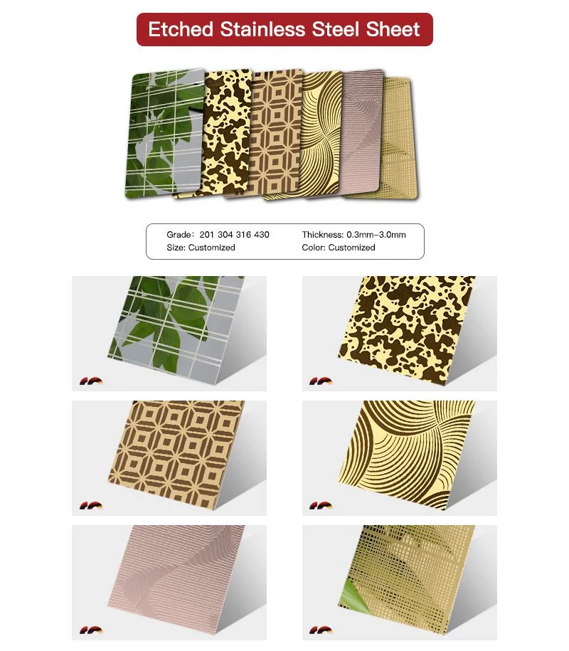 Gold Color 304 Etched Design Stainless Steel Sheet Factory Price