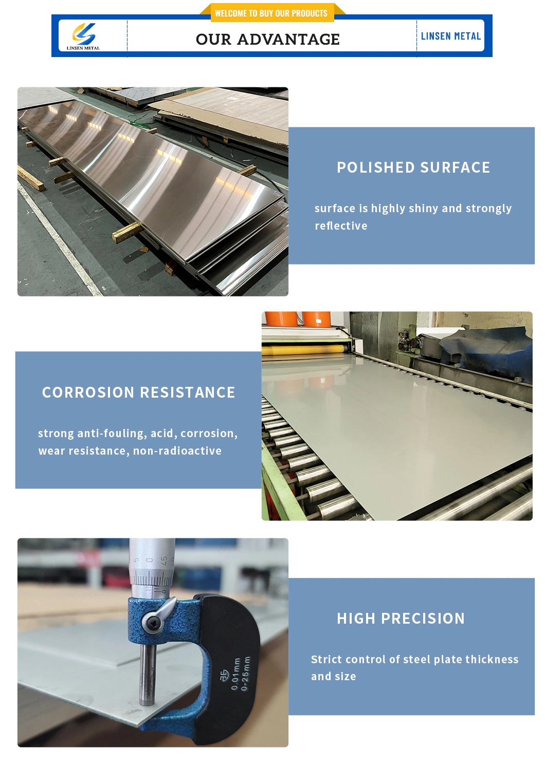 DIN 1.4301, 1.4016, 1.4006, 1.4002, 1.4125, 1.4501, 1.4362 Top Grade Quality Control Stainless Steel Sheet with Certificate