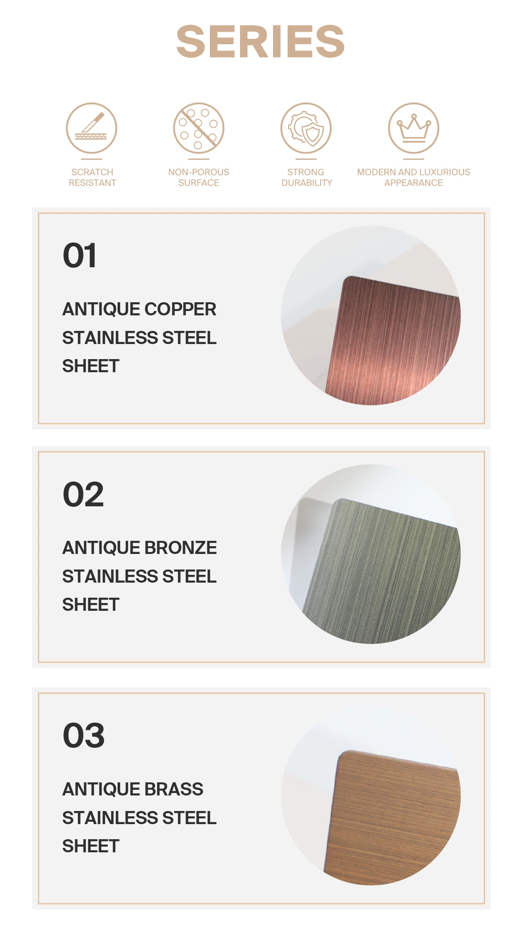 Building Materials 304 316 Antique Yellow Bronze Color Embossed Hairline Stainless Steel Sheets for Construction