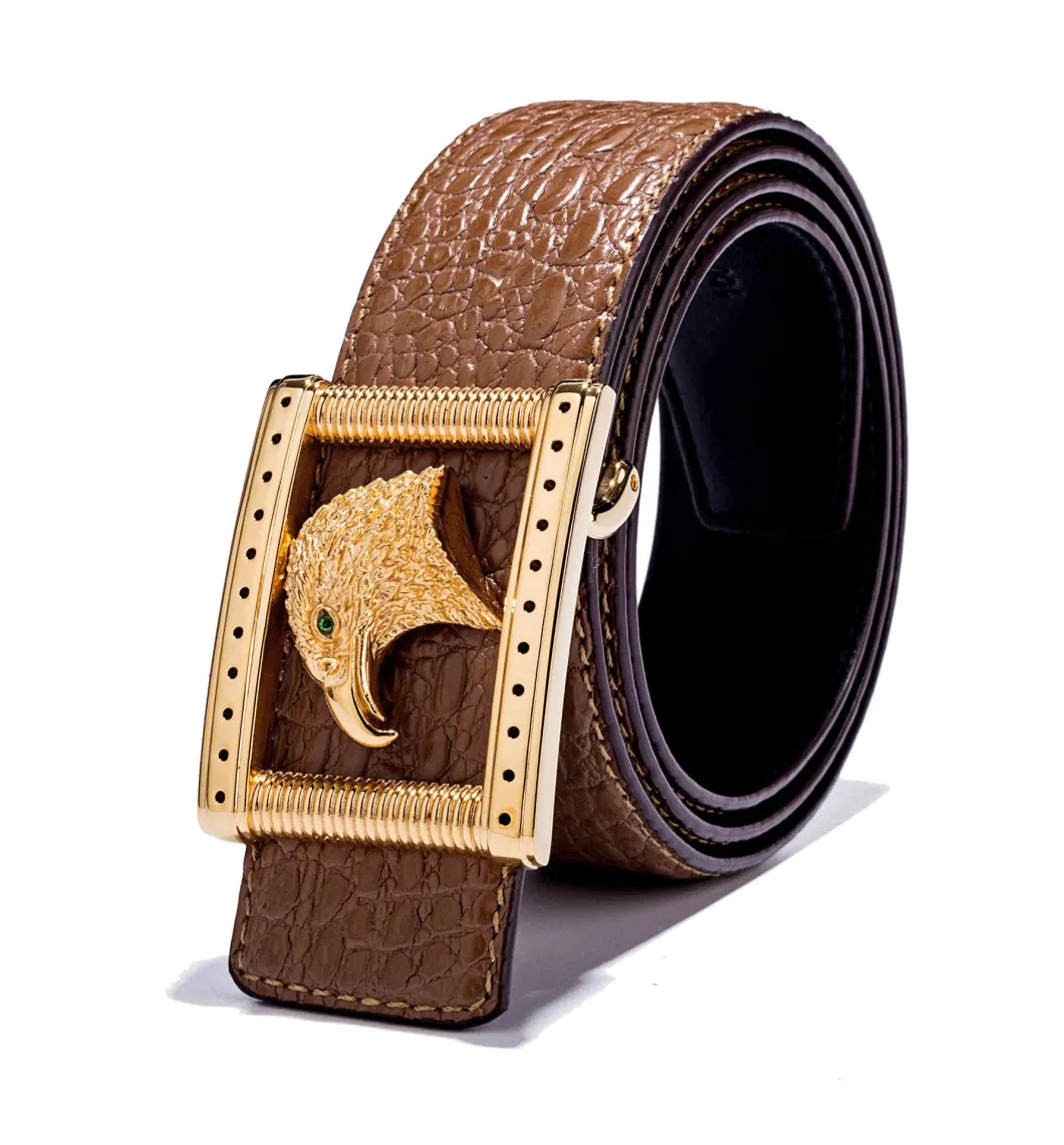 Diamond-Encrusted Stainless Steel Buckle Leather Belt for Men