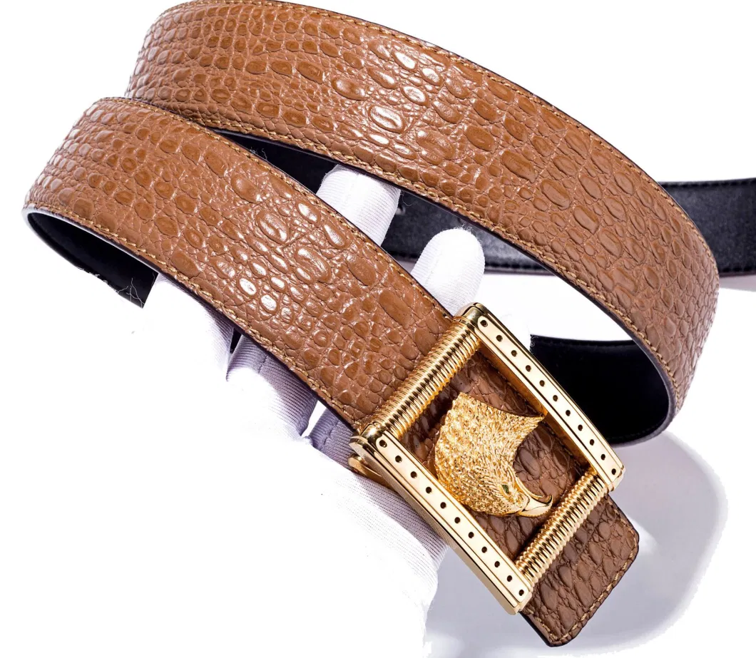 Diamond-Encrusted Stainless Steel Buckle Leather Belt for Men