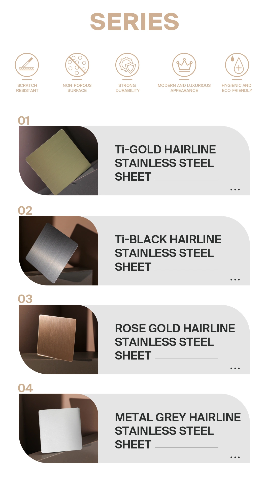 AISI ASTM 201 304 Rose Gold Color Matte Hairline Anti Fingerprints Decorative Interior Decoration Stainless Steel Sheet for Bulilding Material