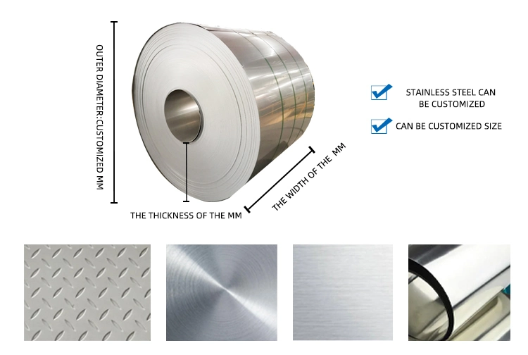 Cold/Hot Rolled/Stainless Steel Coil SUS 304 201 AISI 316L 310S 2205 410 430 2b Surface ASTM Stainless Steeltape Specifica10mm-2500mm Width 0.1mm-30mmthickness