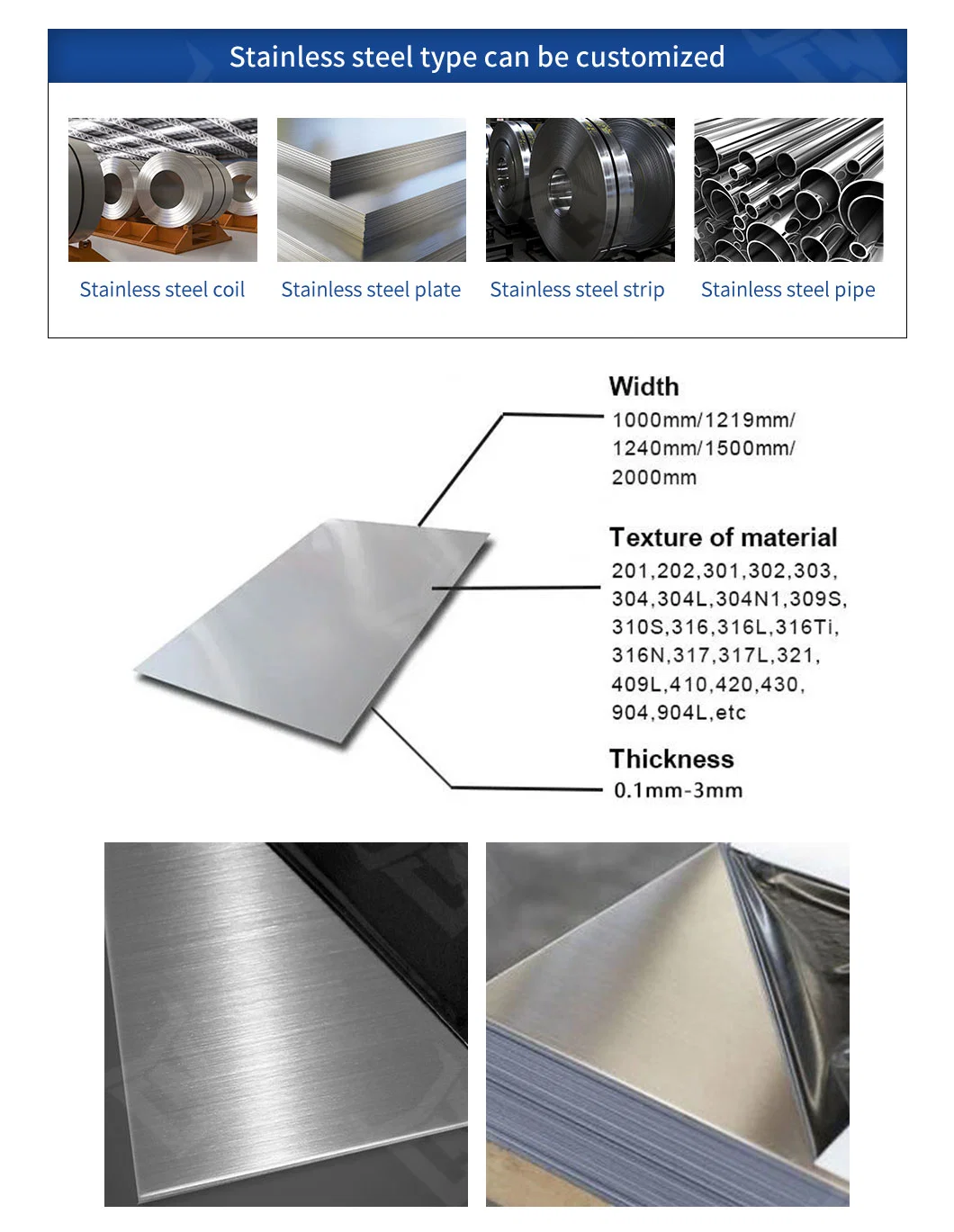 China Factory Steel Manufacturing Metal Plate ASTM AISI Hot Sale Cold Rolled310s/317L/347/201/904L/316/321/304 Stainless Steel Plate/Sheet