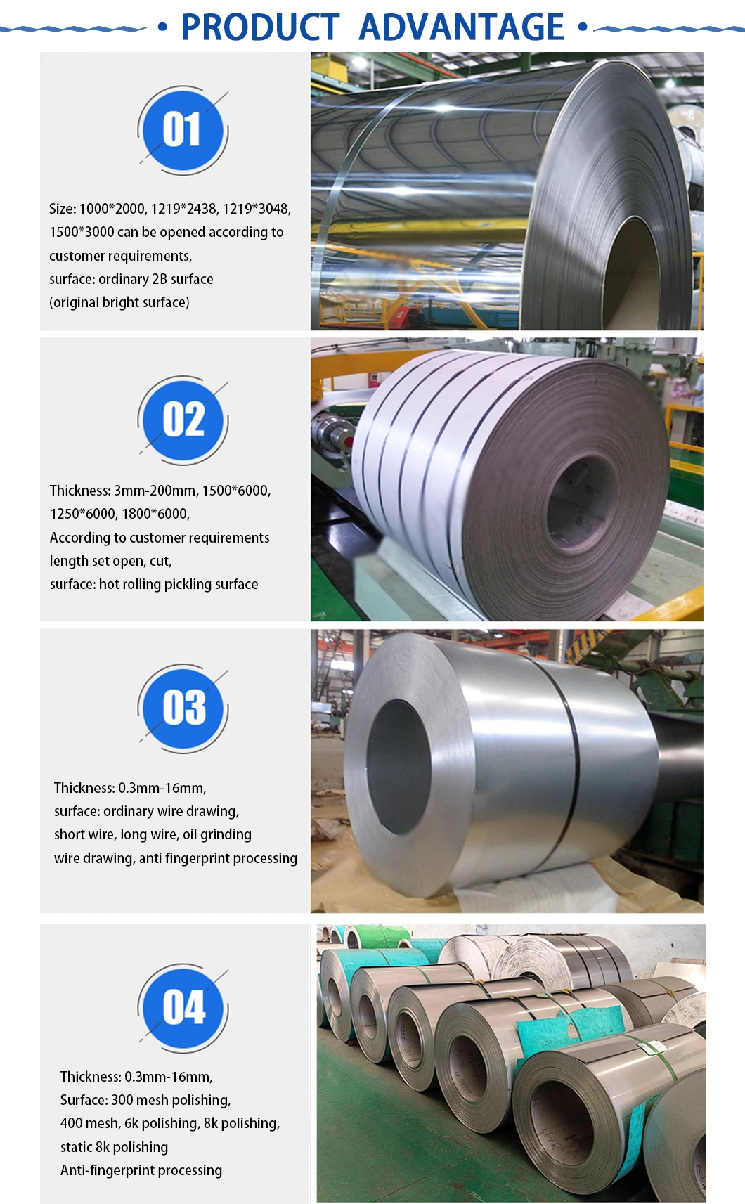 302 Hr 304L 410 Ss430 Ba Finish Hot Rolled Cold Rolled Stainless Steel Sheet Coil
