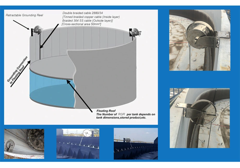 24m Retractable/Rewinder Anti-Static Earthing/Grounding Reel with Bypass Conductor for Floating Roof Storage Tanks