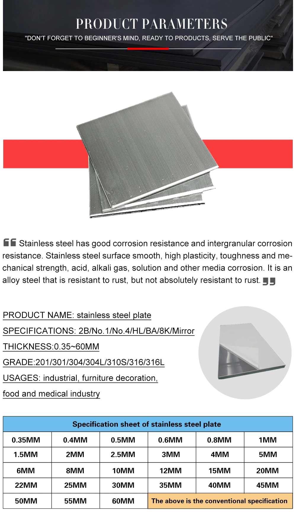 Decorative Mirror Sheet 304 316 316L 430 904L Stainless Steel Sheet Plate