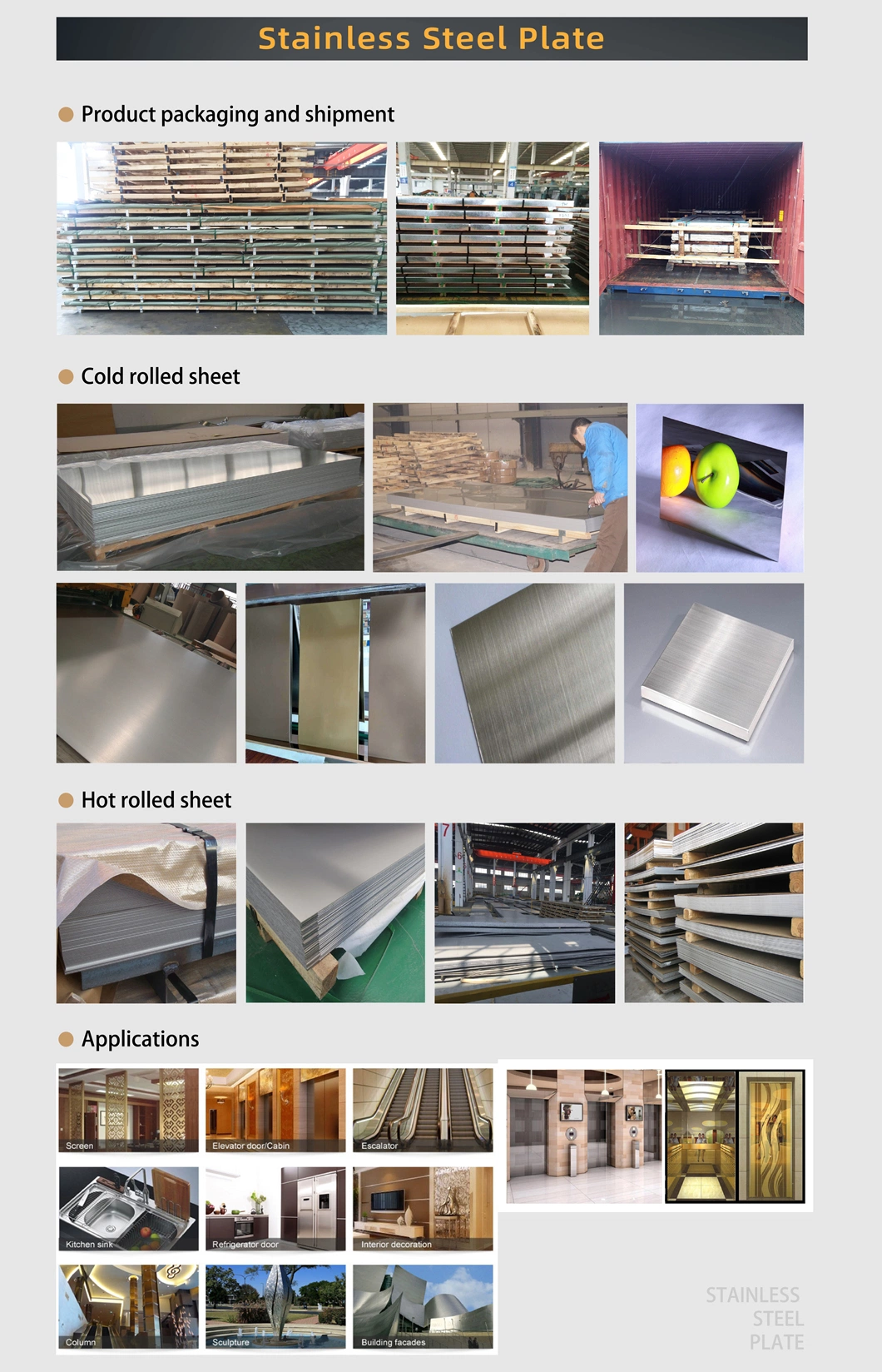 ASTM 316/304/201/430/2205/2207/310/317 Hl/No. 1/6K/8K Golden/Mirror Sheets Stainless Steel Sheet Plate