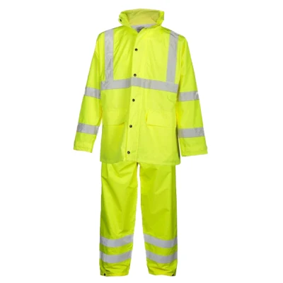 Outdoor Work Reflective Safety Clothing PU Waterproof Breathable Raincoat Workwear Suit