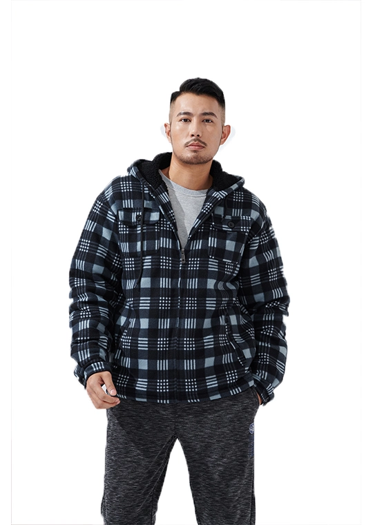 Hot Selling Good Quality Mens Checker Fleece Jacket Sherpa Lined Plus Size Checker Man Winter Jacket